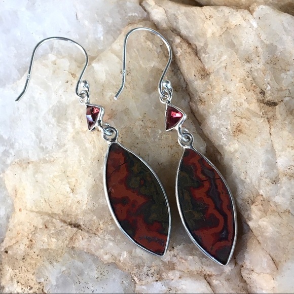 MOROCCAN AGATE & GARNET sterling silver earrings NWT - Picture 4 of 6